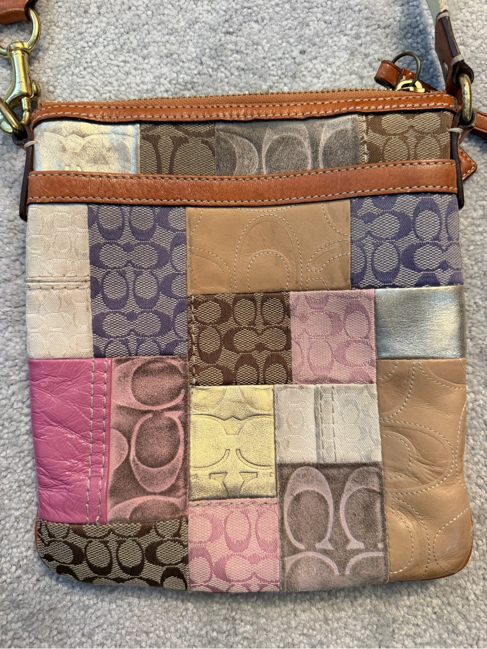 Coach Multicolor Patchwork Signature Crossbody - Pink, Purple, Tan & Brown